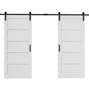 72 in. x 84 in. Paneled 5-Lites White MDF with PVC Finished Sliding Barn Door Slab with Hardware Kit and Soft Close