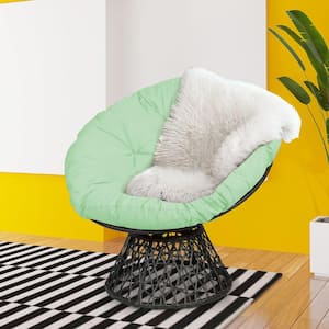 Wicker Papasan Ergonomic Indoor and Outdoor Lounge Chair All-Weather 360-Degree Swivel with Green Cushions