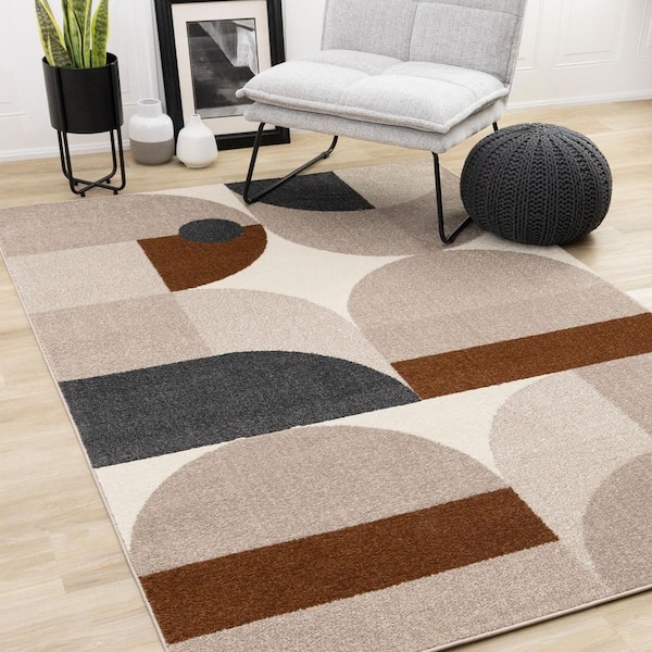 Eluna Collections 5 ft. x 8 ft. Beige Geometric, Tonal/Solid Indoor Area Rug