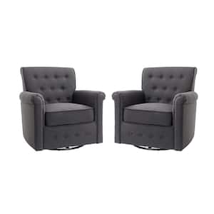 Andrin Charcoal Swivel Armchair with Metal Base Set of 2