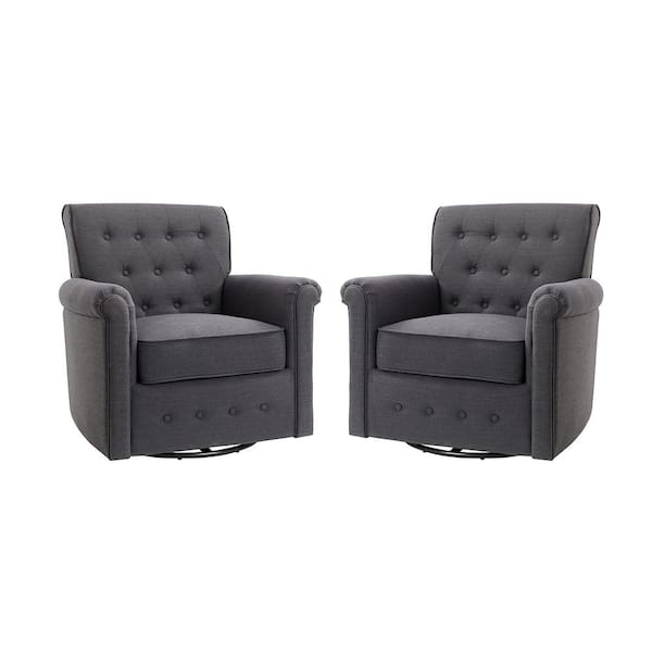 JAYDEN CREATION Andrin Charcoal Swivel Armchair with Metal Base Set of 2