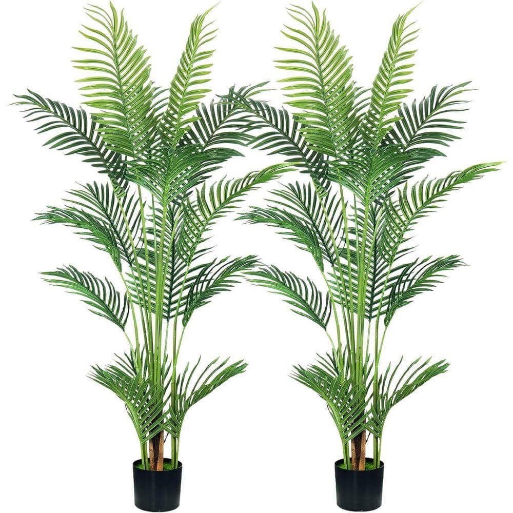 4.5 ft. Artificial Palm Tree in Black Pot with Real Touch Leaves, (2 ...