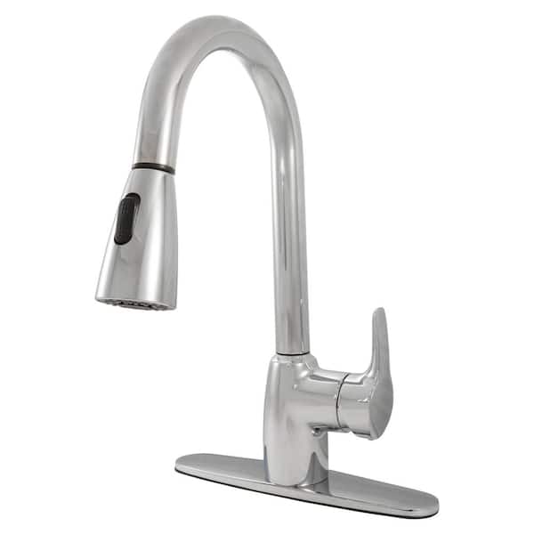 MSI 8 in. Centerset Single Handle Pull Out Sprayer Kitchen Faucet with deckplate in Polished Chrome