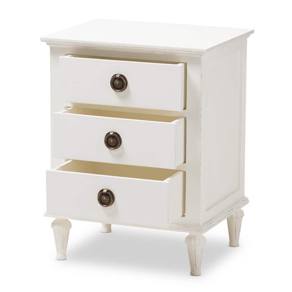 White Cedar 3-Drawer Nightstand with Tapered Legs
