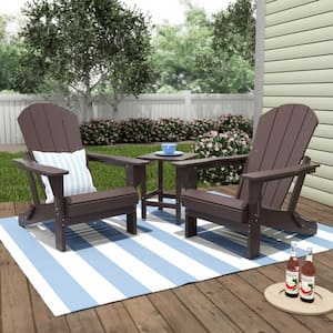 Luna Outdoor Poly Adirondack Chair Set with Side Table in Dark Brown (3-Piece)