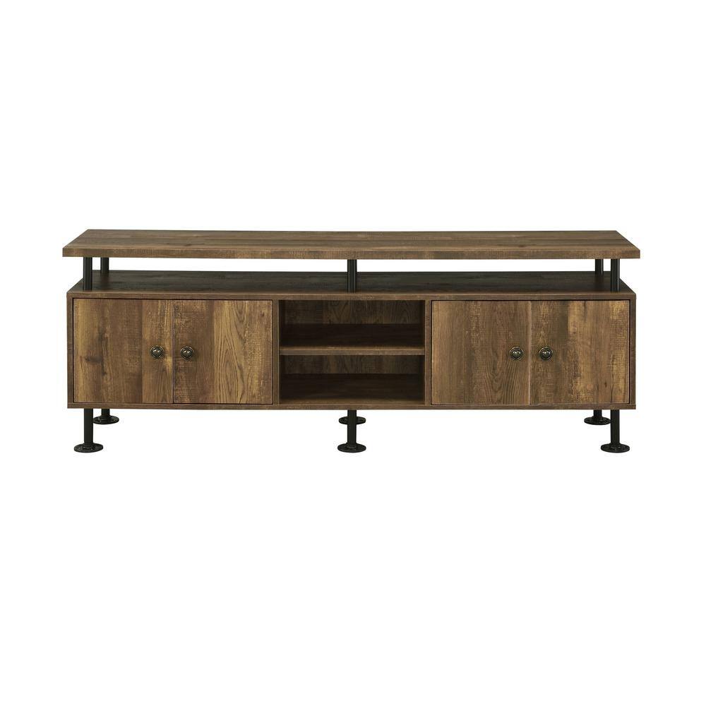 Acme Furniture Ensata II Rustic Oak and Black Finish TV Stand Fits TV's up to 60 in., Rustic Oak & Black Finish