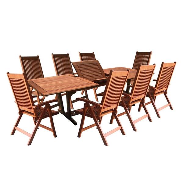 Vifah Roch Eucalyptus 9-Piece Patio Dining Set with Extendable Table and Folding Chairs