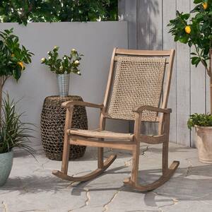 Lucas Light Brown Wood Outdoor Rocking Chair in Light Multi-Brown Seat Finish