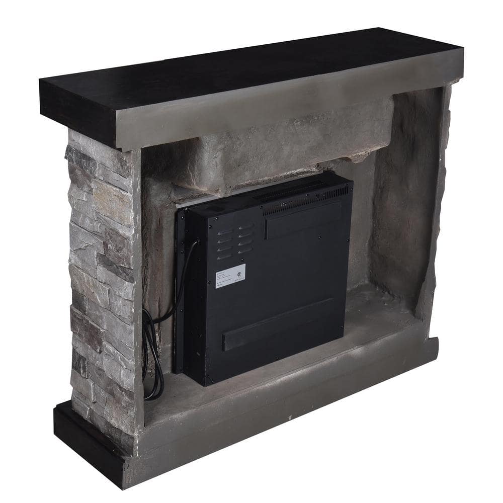 39" Gray Faux Stone Freestanding Electric Fireplace with LED Shelf