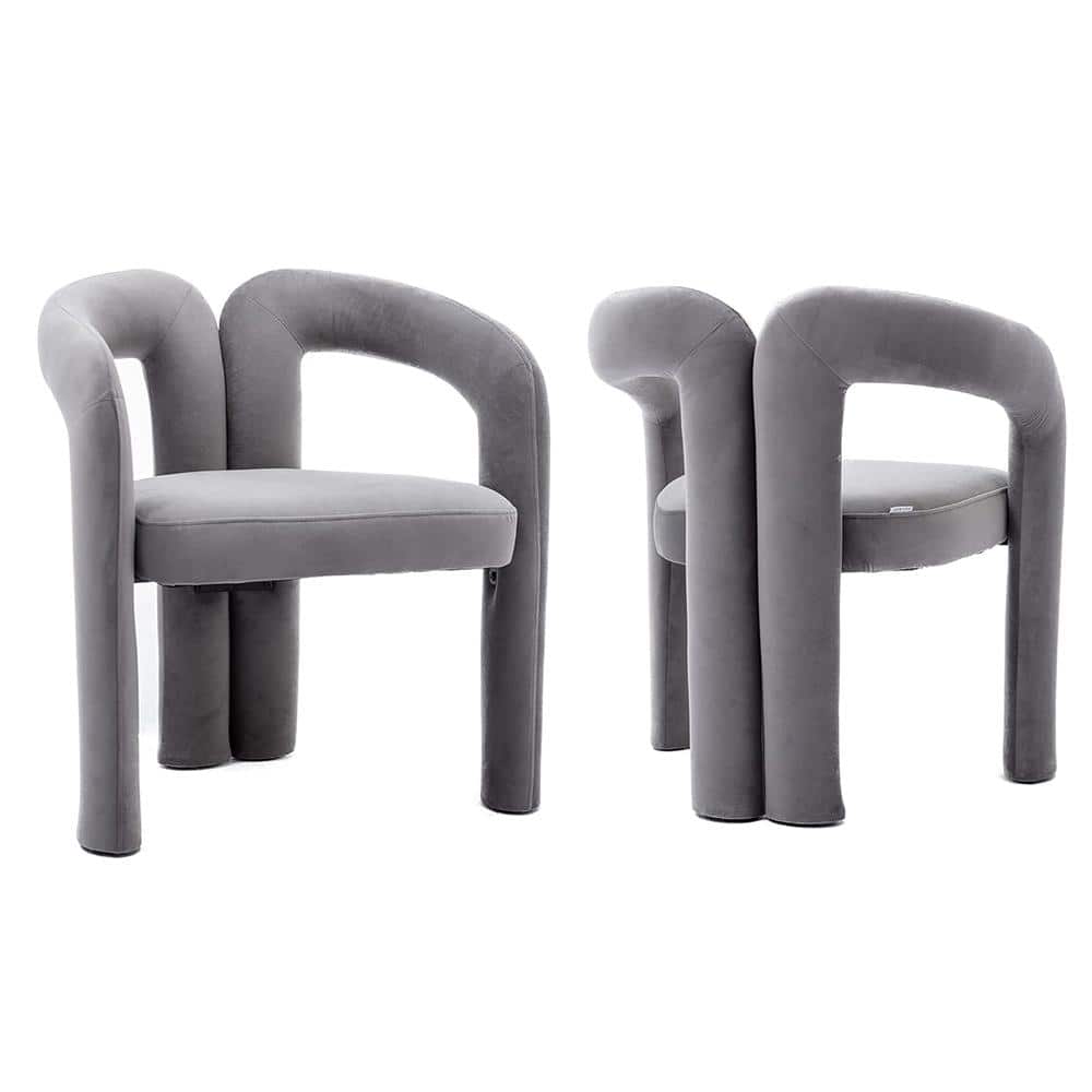 Contemporary Designed Gray Velvet Upholstered Accent Arm Chair Dining Chair