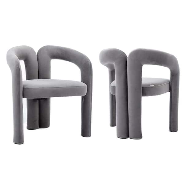 Unbranded Contemporary Designed Gray Velvet Upholstered Accent Arm Chair Dining Chair Barrel Side Chairs (2-Pieces)
