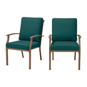 Geneva Brown Wicker Outdoor Patio Stationary Dining Chair with CushionGuard Malachite Green Cushions (2-Pack)