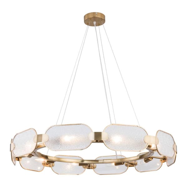 OUKANING 10-Light Gold Modern Round Chandelier for Kitchen Dining Room Living Room with Adjustable Height and No Bulbs Included