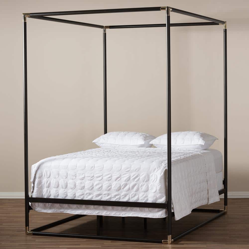 Eva Vintage Industrial Black Metal Canopy Queen Bed
