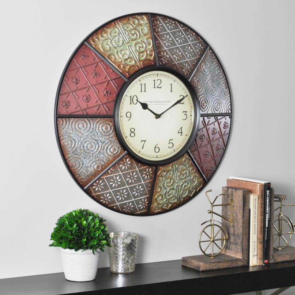 Firstime 205 In Round Patchwork Wall Clock 25635 The Home Depot