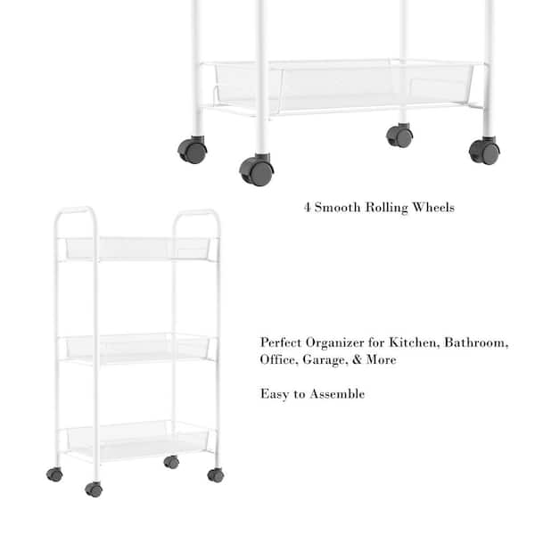 Kitchen Slim Service Push Cart with Mesh Baskets & Handle for Bathroom Black ELONG HOME Rolling Utility Cart 3 Tier Storage Shelves with Lockable Wheels Office 