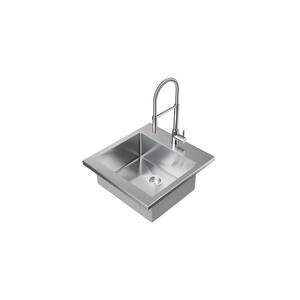 Chrome Stainless Steel 24 in. Single Bowl Drop-In Standard Kitchen Sink with Flex Pull Down Faucet