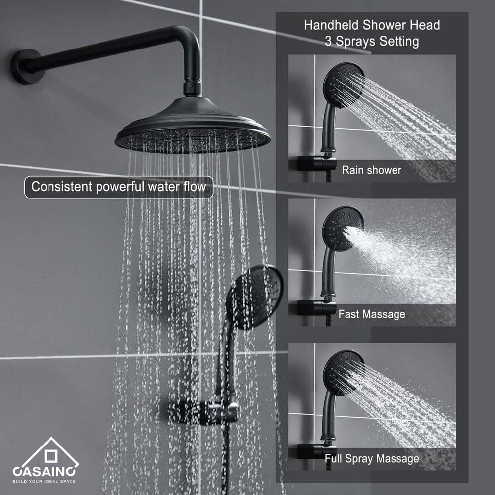 Matte Black Wall-Mounted Rain Shower System with Handheld
