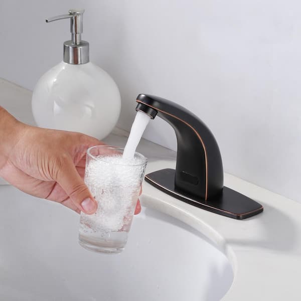 Automatic Sensor Touchless Battery Powered Bathroom Sink Faucet with Deckplate and Mixing Valve in Oil Rubbed Bronze