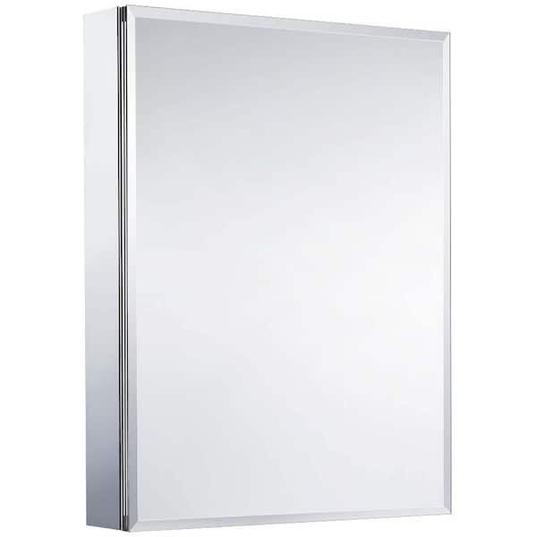 Whatseaso 20 in. W x 26 in. H Small Rectangular Silver Aluminum Recessed/Surface Mount Medicine Cabinet with Mirror