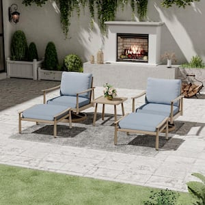 5-Piece Aluminum Patio Conversation Set with 2 Swivel Chairs, End Table and Blue Cushions