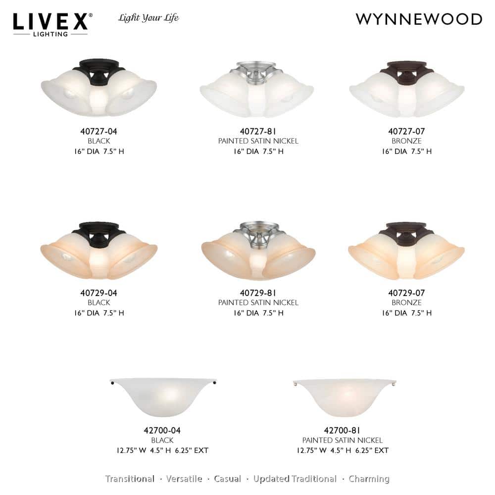 Wynnewood Black Glass 3-Light Flush Mount Ceiling Fixture