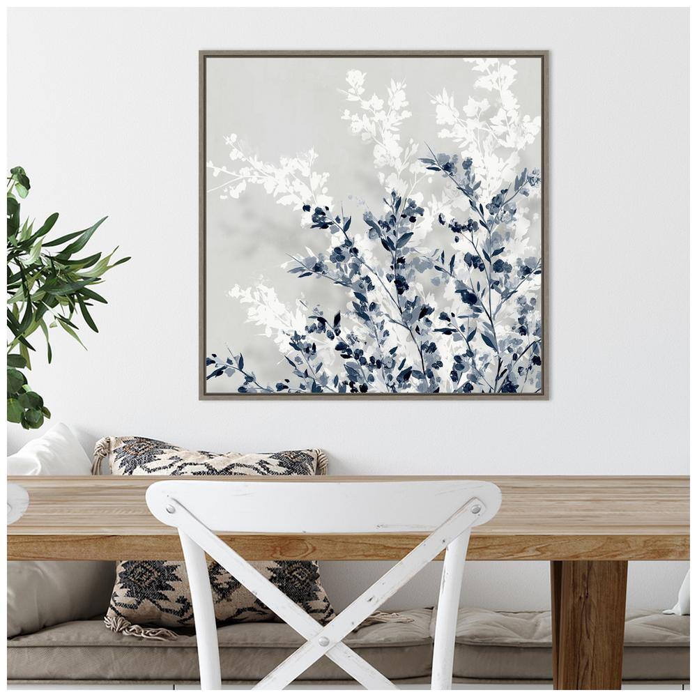 Blue and Gray Botanic-Inspired Framed Canvas Wall Art, 22" x 22"