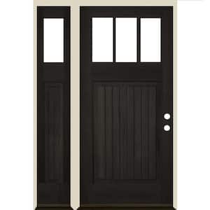 50 in. x 80 in. Craftsman V Groove LH 1/4 Lite Clear Glass Black Stain Douglas Fir Prehung Front Door with LSL