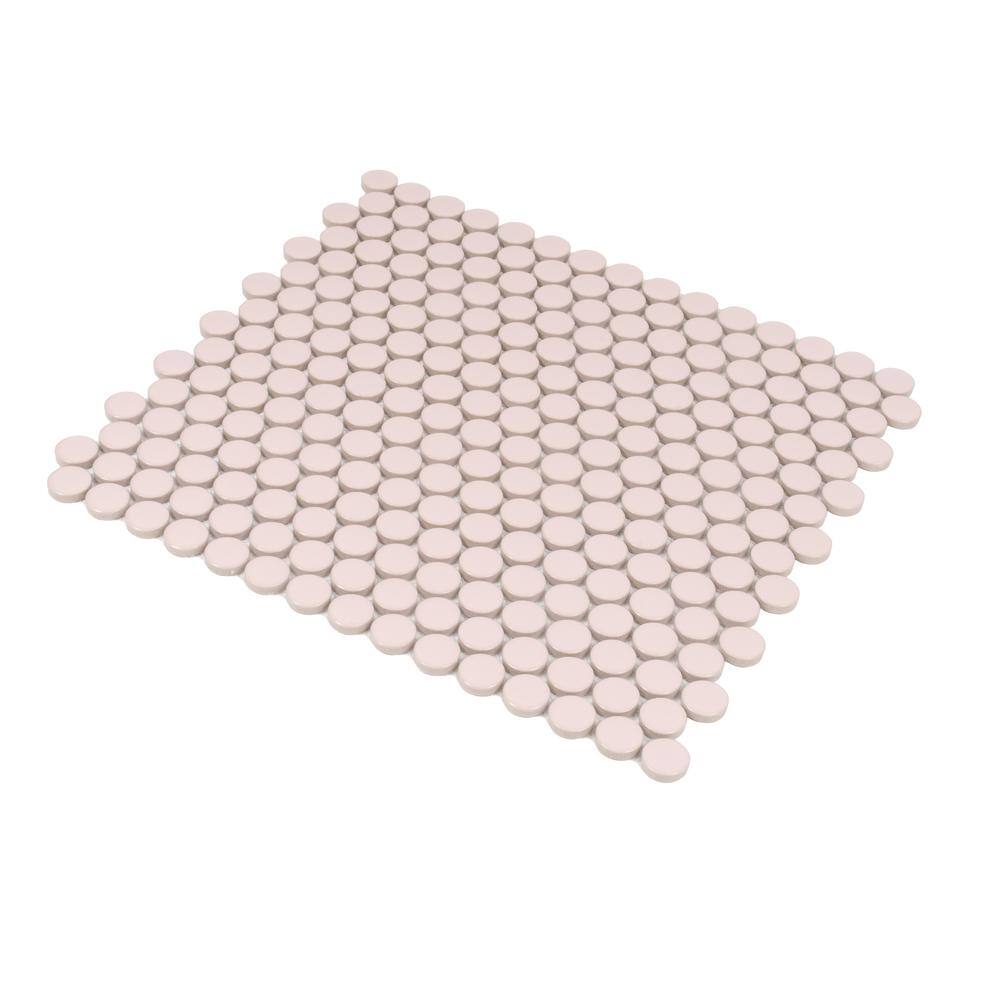 Cirkel 11.46'' x 12.4'' Glossy Pink Porcelain Penny Tile