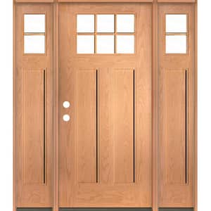 PINNACLE Craftsman 64 in. x 80 in. 6-Lite Right-Hand/Inswing Clear Glass Teak Stain Fiberglass Prehung Front Door w/DSL
