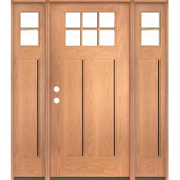 Krosswood Doors PINNACLE Craftsman 64 in. x 80 in. 6-Lite Right-Hand/Inswing Clear Glass Teak Stain Fiberglass Prehung Front Door w/DSL