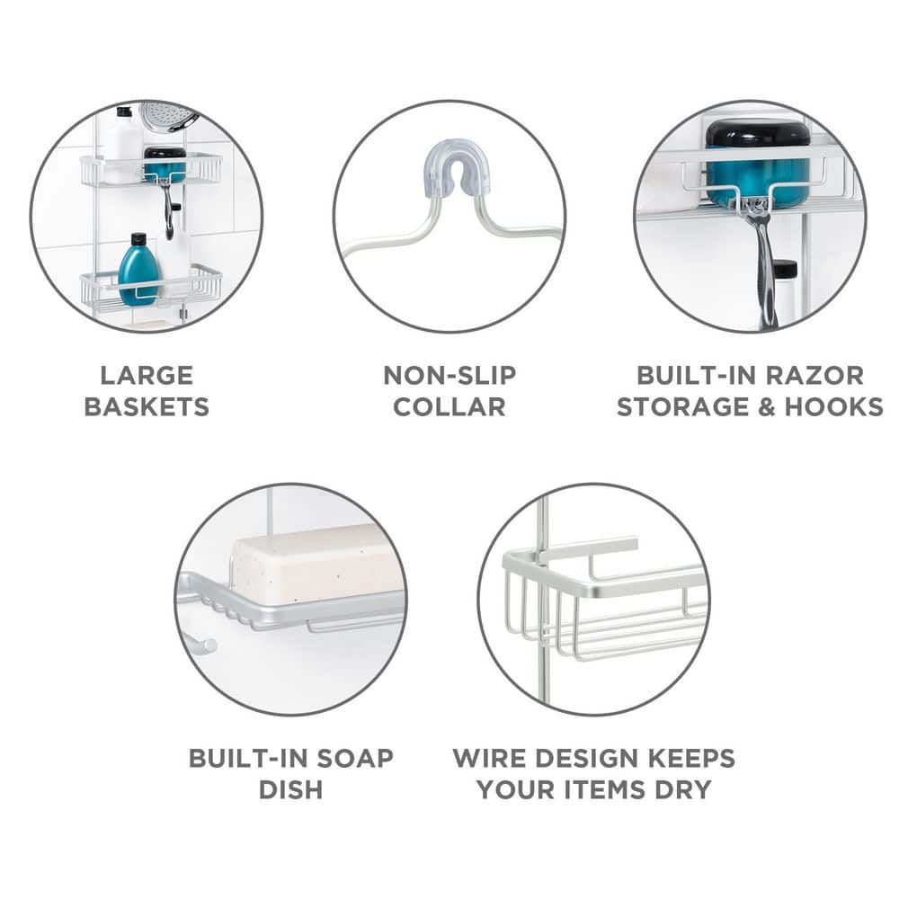 Large Satin Nickel Over-the-Shower Caddy with 2 Shelves