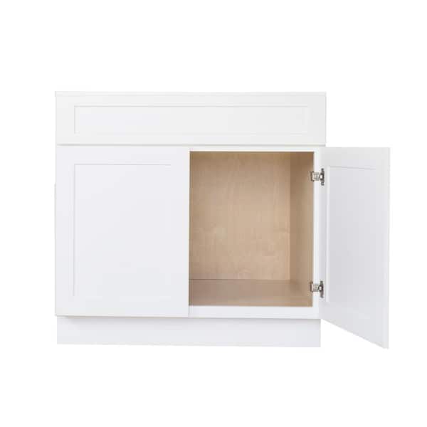 Bremen Ready to Assemble 30x34.5x24 in. Shaker Sink Base Cabinet with 2 Doors in White
