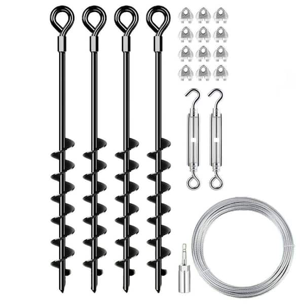 4 Pack 27 in. Ground Anchors Heavy Duty Shed Anchors Kit with 3/16 in. Galvanized Cable for Sheds Canopy Gazebo