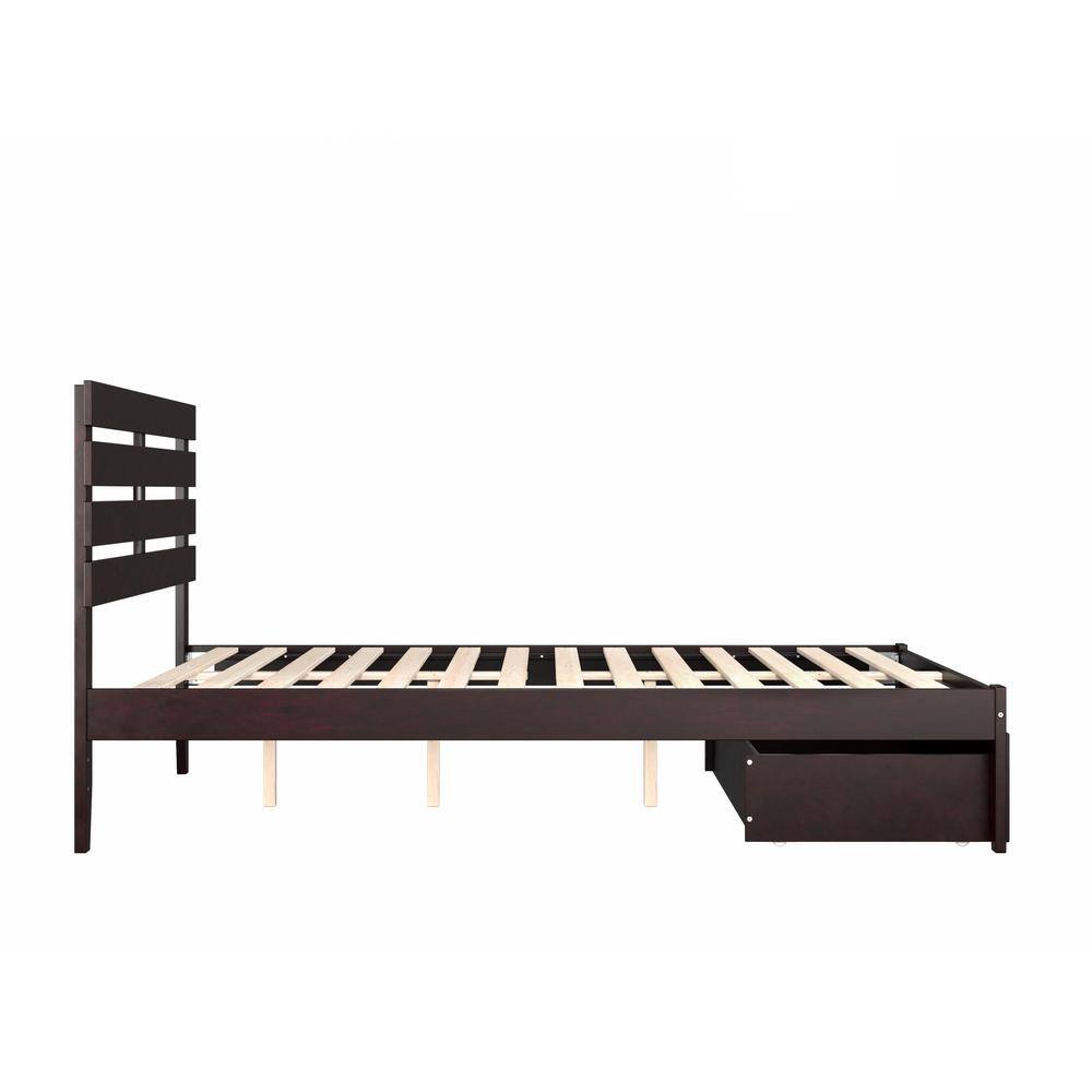 Espresso Queen Wood Platform Bed with Storage Drawer