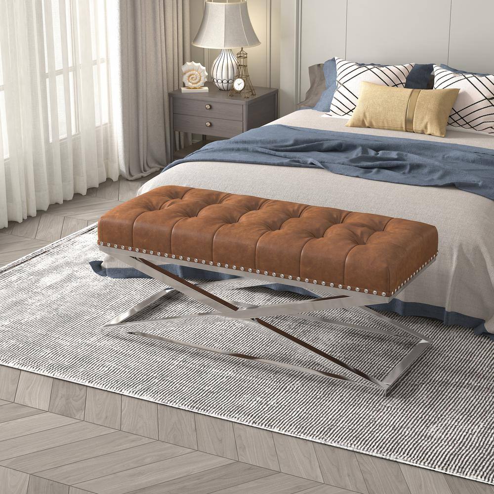 Harper & Bright Designs Retro 44 in. Brown Bedroom Bench Entryway Bench ...