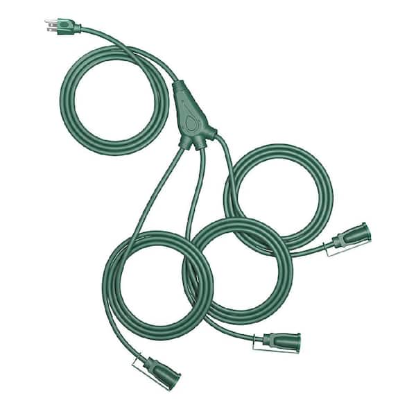25 ft. 16 / 3-Heavy Duty Outdoor Extension Cord with 3-Way Splitter, Safety Covers and Weatherproof Wire, Green