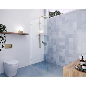 Vela 37 in. W x 78 in. H Frameless Fixed Single Panel Shower Door in Polished Brass Without Handle