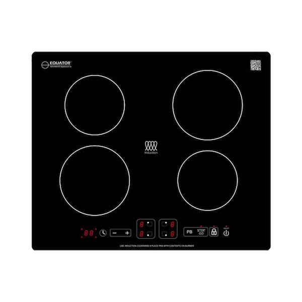 220V 24 in. 220V 4-Elements Smooth Top Surface Built-In Induction Cooktop 7400W in Black with 9-Level Power Boost