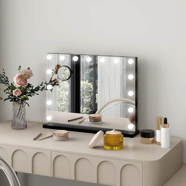 Puluomis 23 in. W x 18 in. H Rectangular Frameless Tabletop Bathroom Vanity Mirror in Black with LED Dimmable