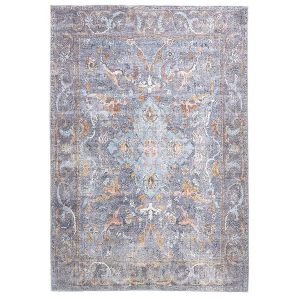 HomeRoots Blue and Gray 2 ft. x 3 ft. Floral Area Rug