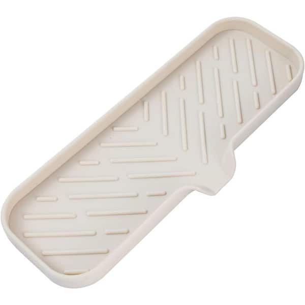 Aoibox 12 in. Silicone Bathroom Soap Dishes with Drain and Kitchen Sink Organizer, Sponge Holder, Dish Soap Tray in Tapioka.