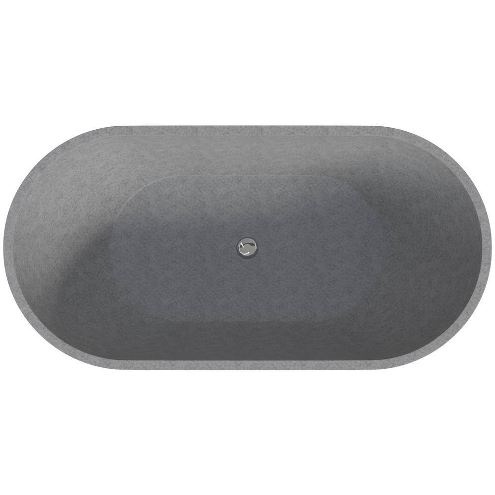 59'' Gray Matte Solid Concrete Oval Freestanding Bathtub