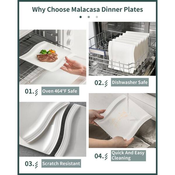 MALACASA Flora 6-Piece 10.25 in. Dinner Plates Wave Shaped Ivory White  Porcelain Large Dinner Plate Sets (Set of 6) FLORA-6DP - The Home Depot