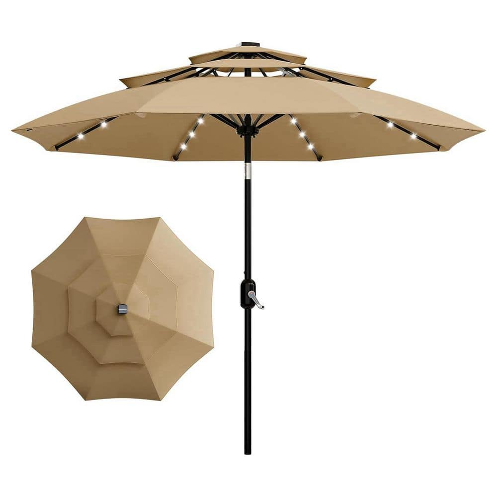 10 ft. 3-Tier Patio Umbrella, Solar LED Lighted Round Market Umbrella with Crank and Push Button Tilt in Tan price history on PriceWatchPro