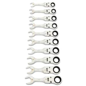 90-Tooth 12 Point Metric Stubby Flex Ratcheting Combination Wrench Set (10-Piece)