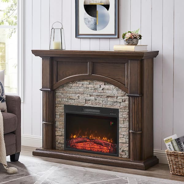 GOOD & GRACIOUS 31.69 in. MDF Electric Fireplace with Mantel ...