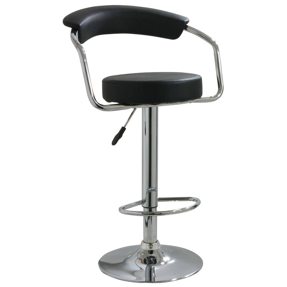 Adjustable Black Vinyl and Metal Swivel Bar Stools, Set of 2