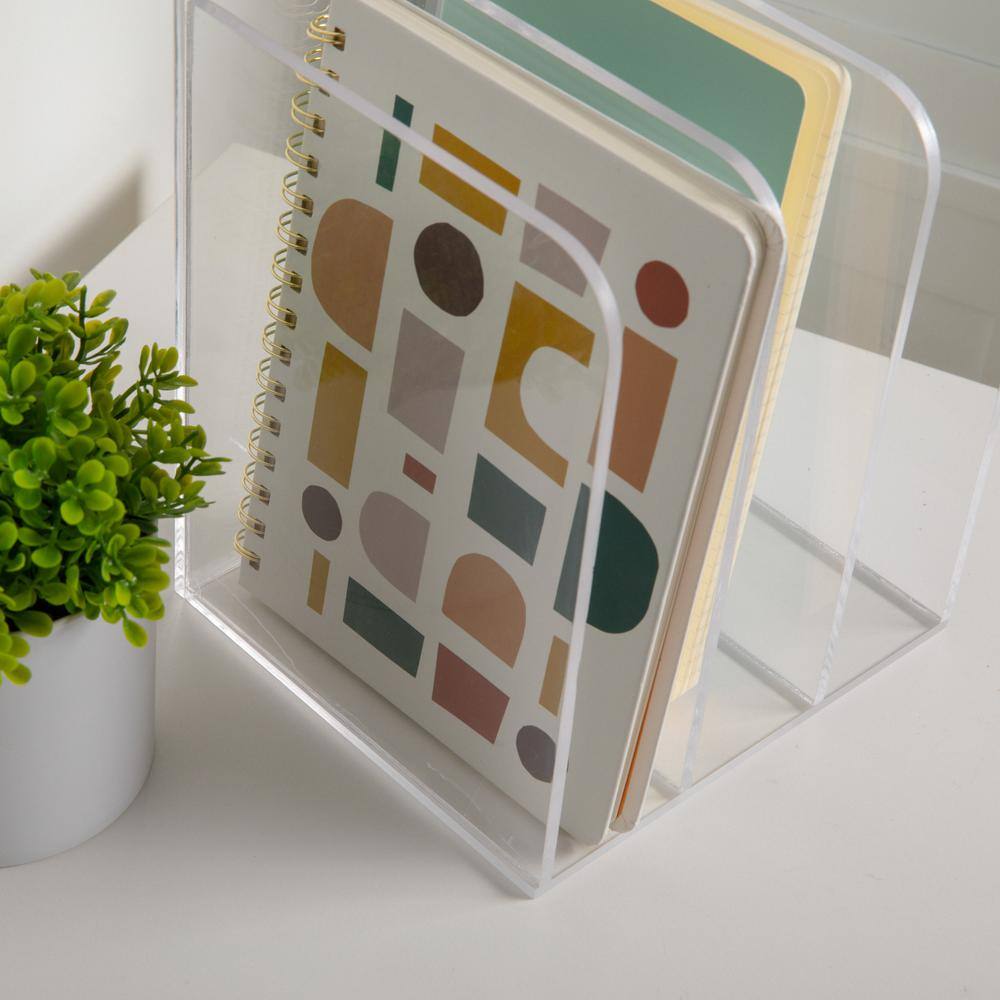 Clear Acrylic 3 Section File Holder with Anti-Slip Feet