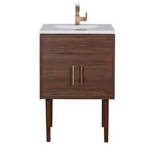 Garland 24 in. W x 22 in. D x 36 in. H Sink Free Standing Vanity Side Cabinet in Chalby Clay with White Quartz Basin Top